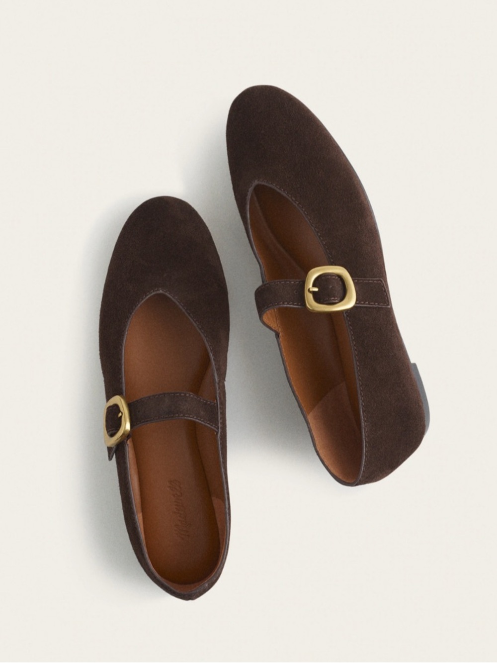 Women’s Brown Suede Mary Jane Flats with Buckle